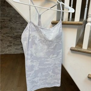 Lululemon power Y tank top- white and grey camo size 10